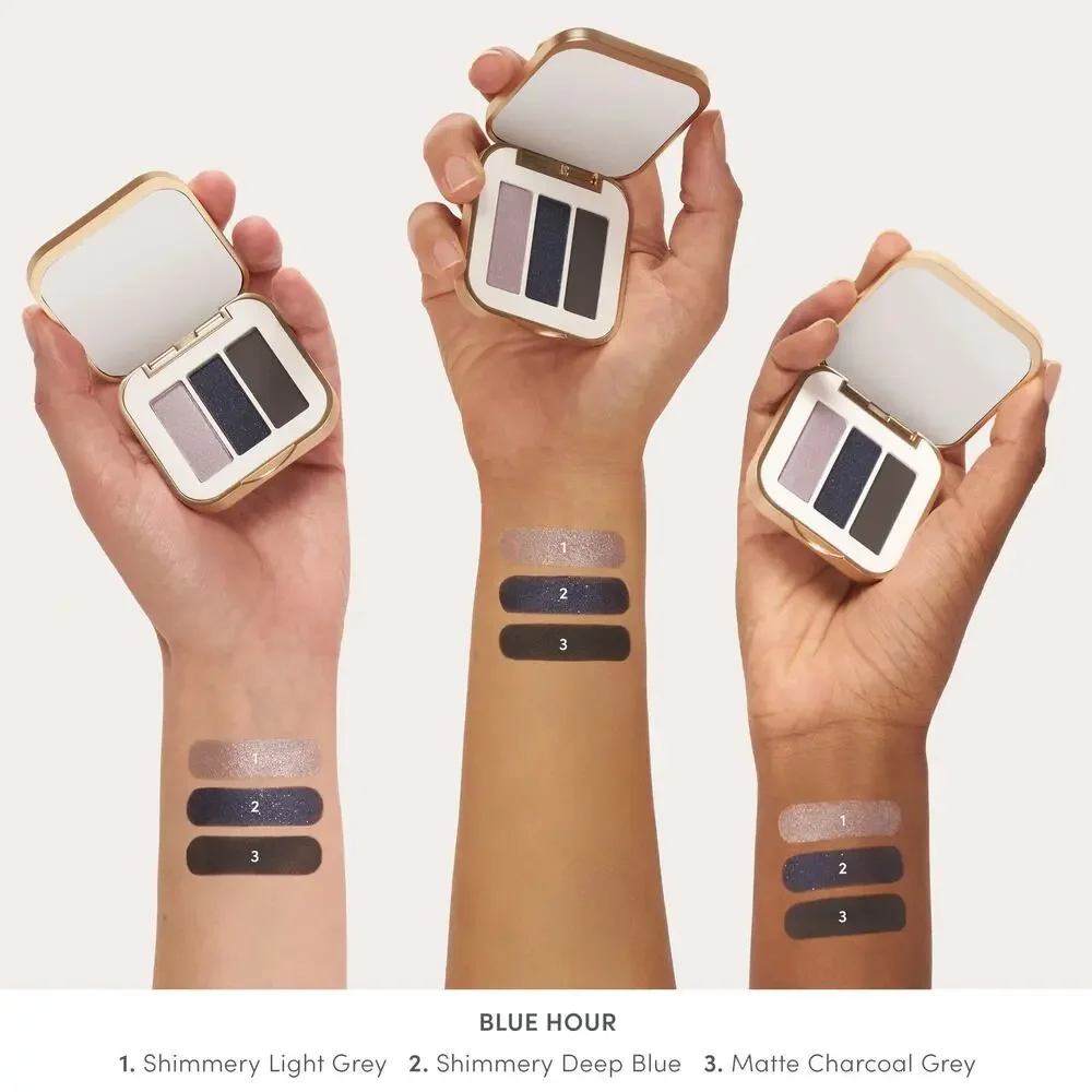 Jane Iredale PurePressed Eye Shadow Triple – Blue Hour – Grey Deep Blue Charcoal